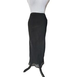 Black Sheer Crinkle Midi Skirt Size S Y2K Fairy Grunge Whimsygoth 90s Slip Style
